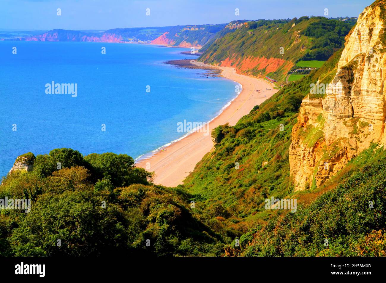 Devon Küste bei Branscombe Blick Richtung Sidmouth und Ladram Bay England Stockfoto