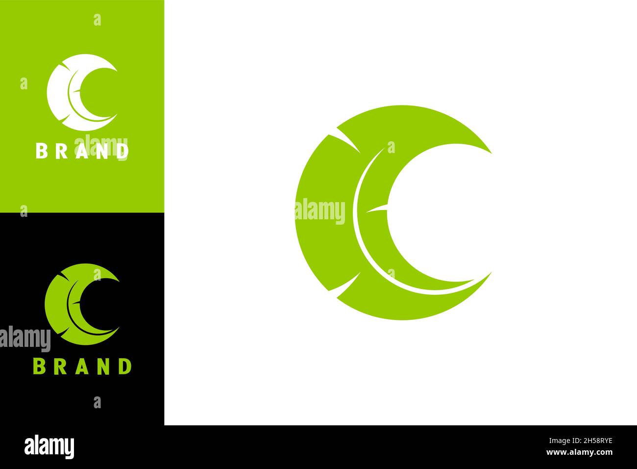 Einfaches C-Logo mit Bananenblatt. Das Bananenblatt-Logo bildet den Buchstaben C. schlichtes kreatives minimalistisches und modernes Logo-Design. Stock Vektor