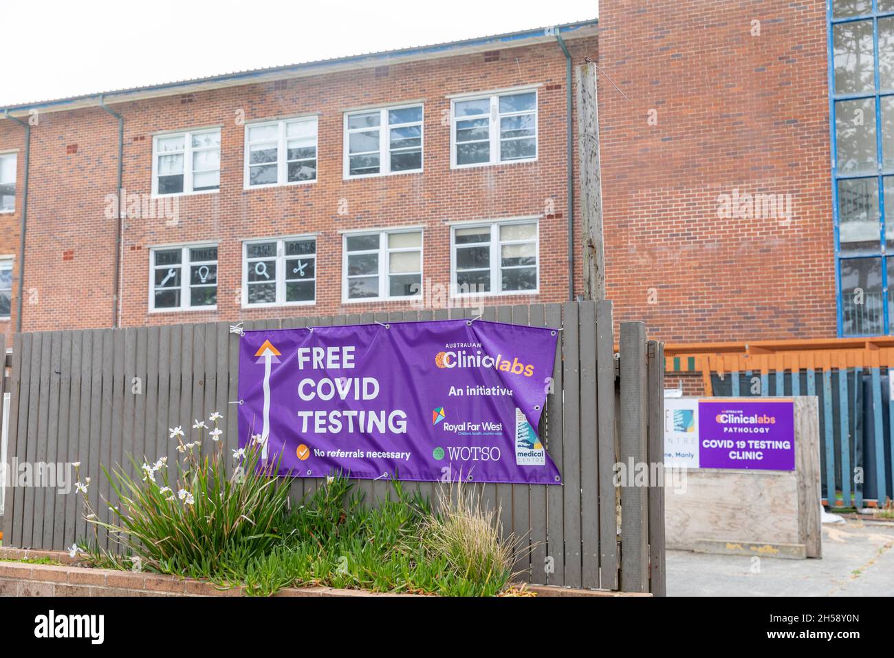 Covid 19 Coronavirus Teststation, kostenlose Tests für die Gemeinde am Manly Beach in Sydney, NSW, Australien Stockfoto
