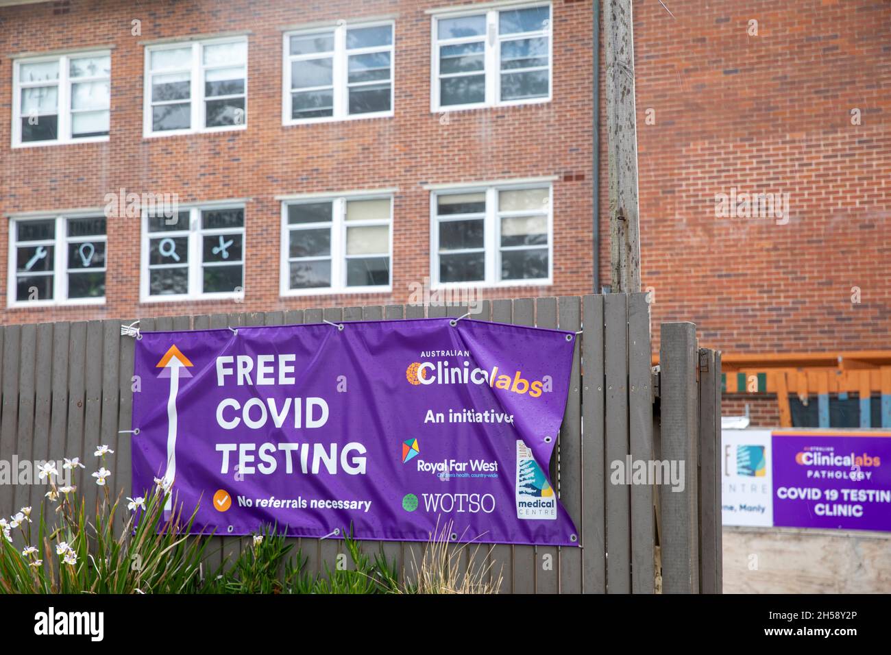 COVID 19 Coronavirus-Teststation, kostenlose covid-Tests für die Gemeinde in Manly Beach in Sydney, NSW, Australien Stockfoto