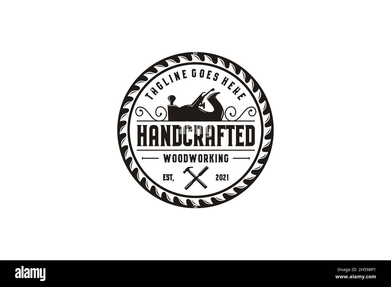 Retro Vintage Holzbearbeitung Logo-Design mit Vorebene / Jack Ebene Vektor Stock Vektor