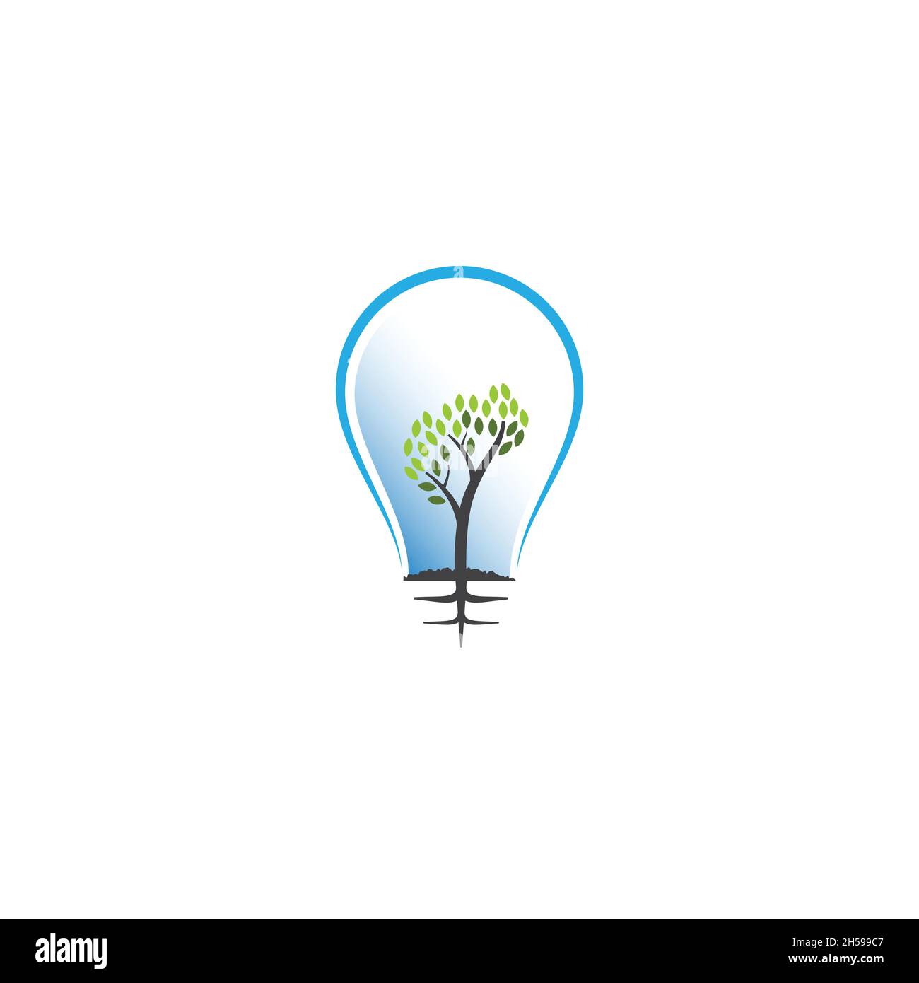 vektor-Illustration. Logo mit einer Lampenform im Inneren gibt es einen Baum. Technologie und Landwirtschaft. Stock Vektor
