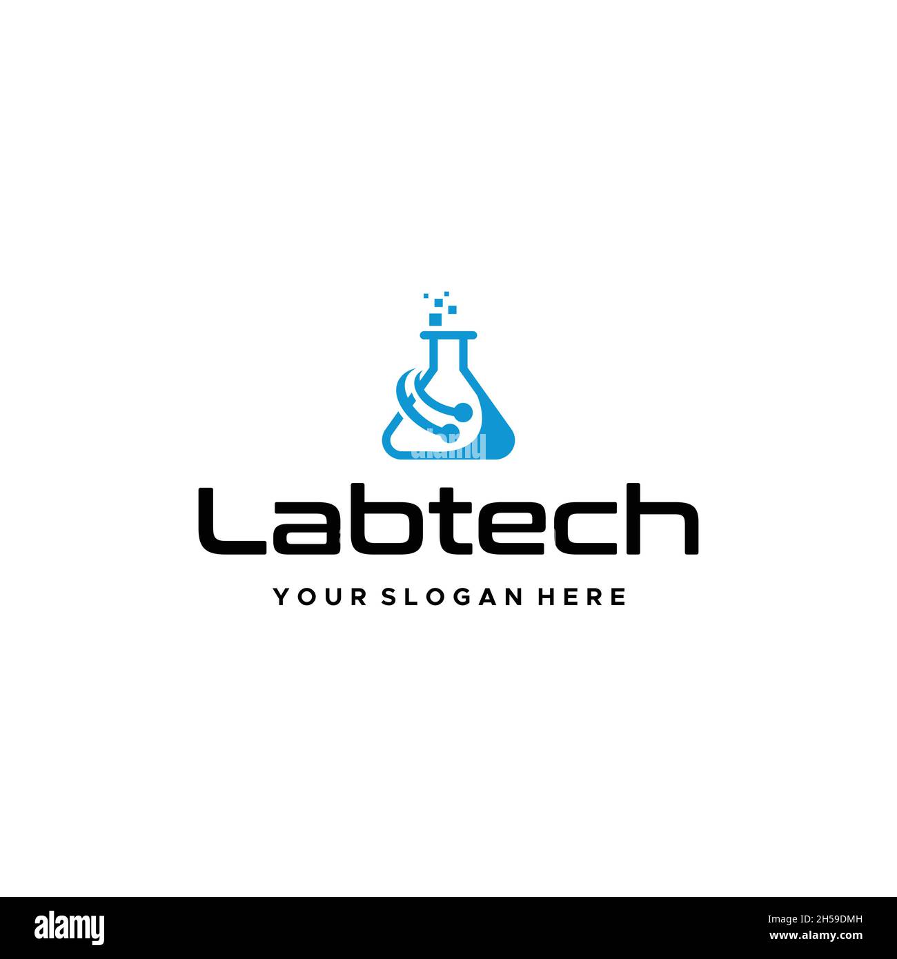 Flaches Labtech Volumetrik Flask Circuit Logo Design Stock Vektor