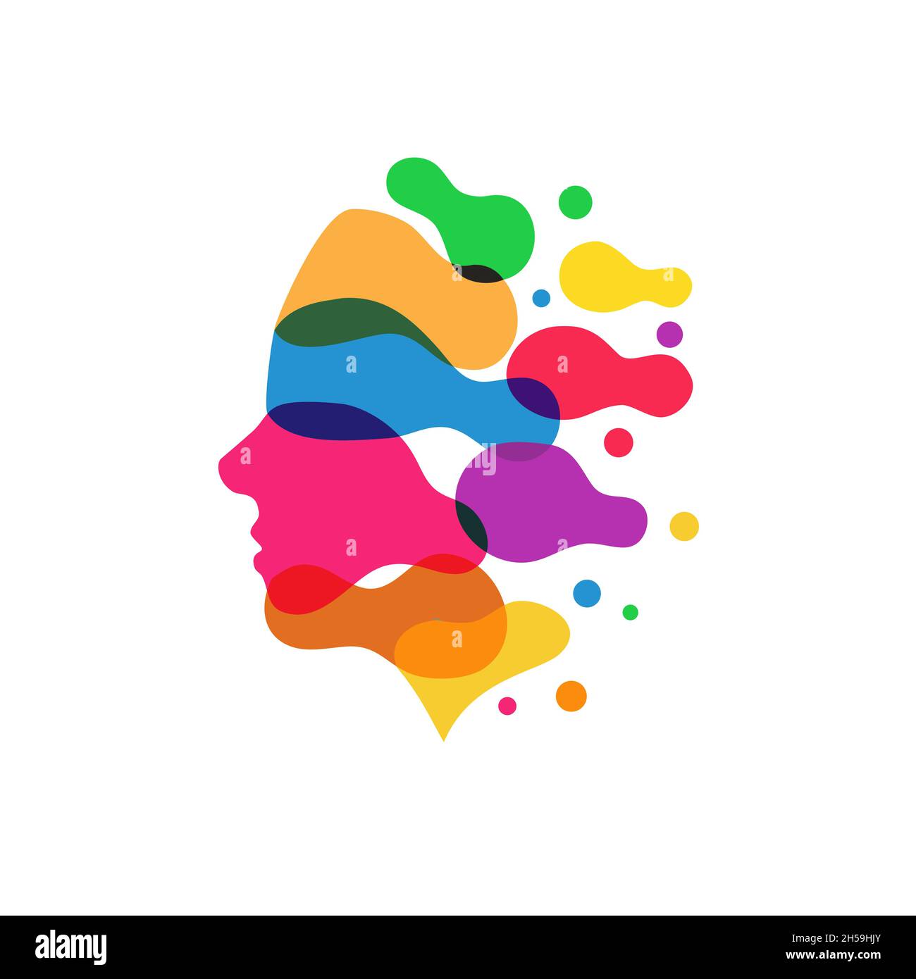 Illustration des abstrakten menschlichen Kopfes mit bunten Punkt oder Punkt Vektor Vorlage, innovative Brainstorming kreativen Vektor Stock Vektor