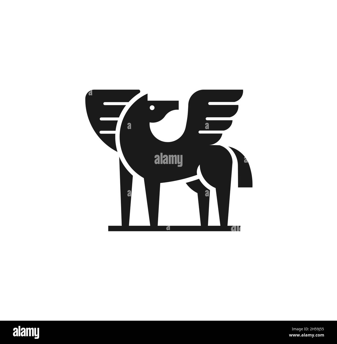 Geometrisches Pegasus Horse Logo Symbol Vektor Design Illustration, Pferd mit Flügel-Logo Stock Vektor