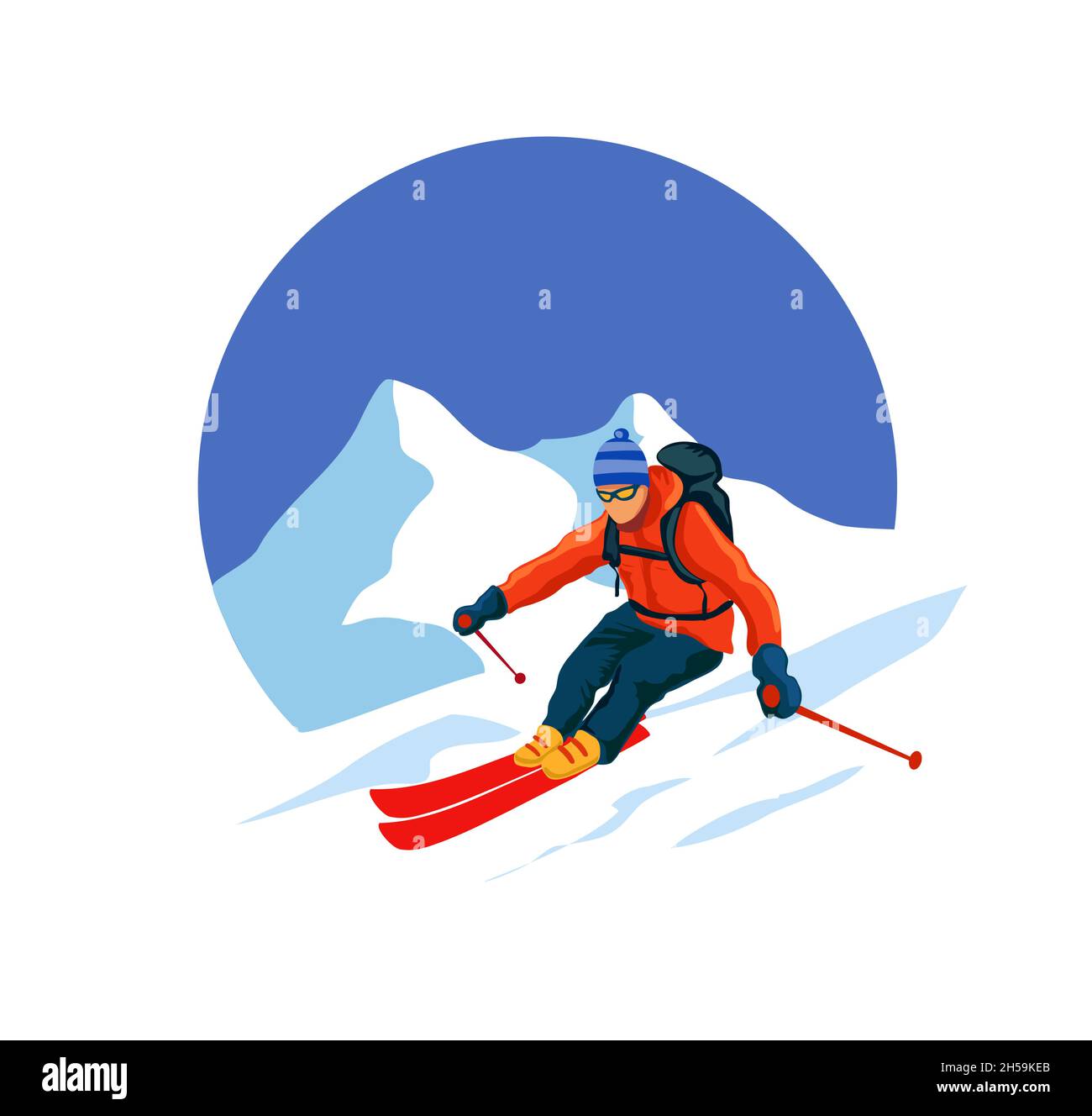 Skifahrer und Snowboarder. Wintersport-Aktivitäten, Leute auf dem Snowboard, junge Skifahrer und Snowboarder springen auf Berg Vektor-Illustration. Extreme sno Stock Vektor