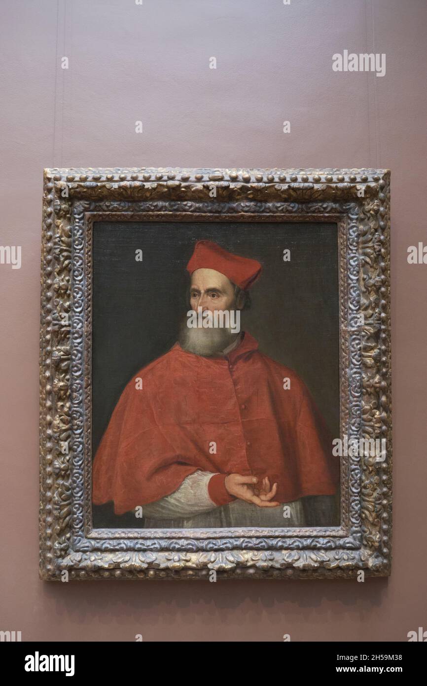 Ein Ölgemälde von Kardinal Pietro Bembo vom italienischen Künstler Tizian. In der National Gallery of Art in Washington DC. Stockfoto