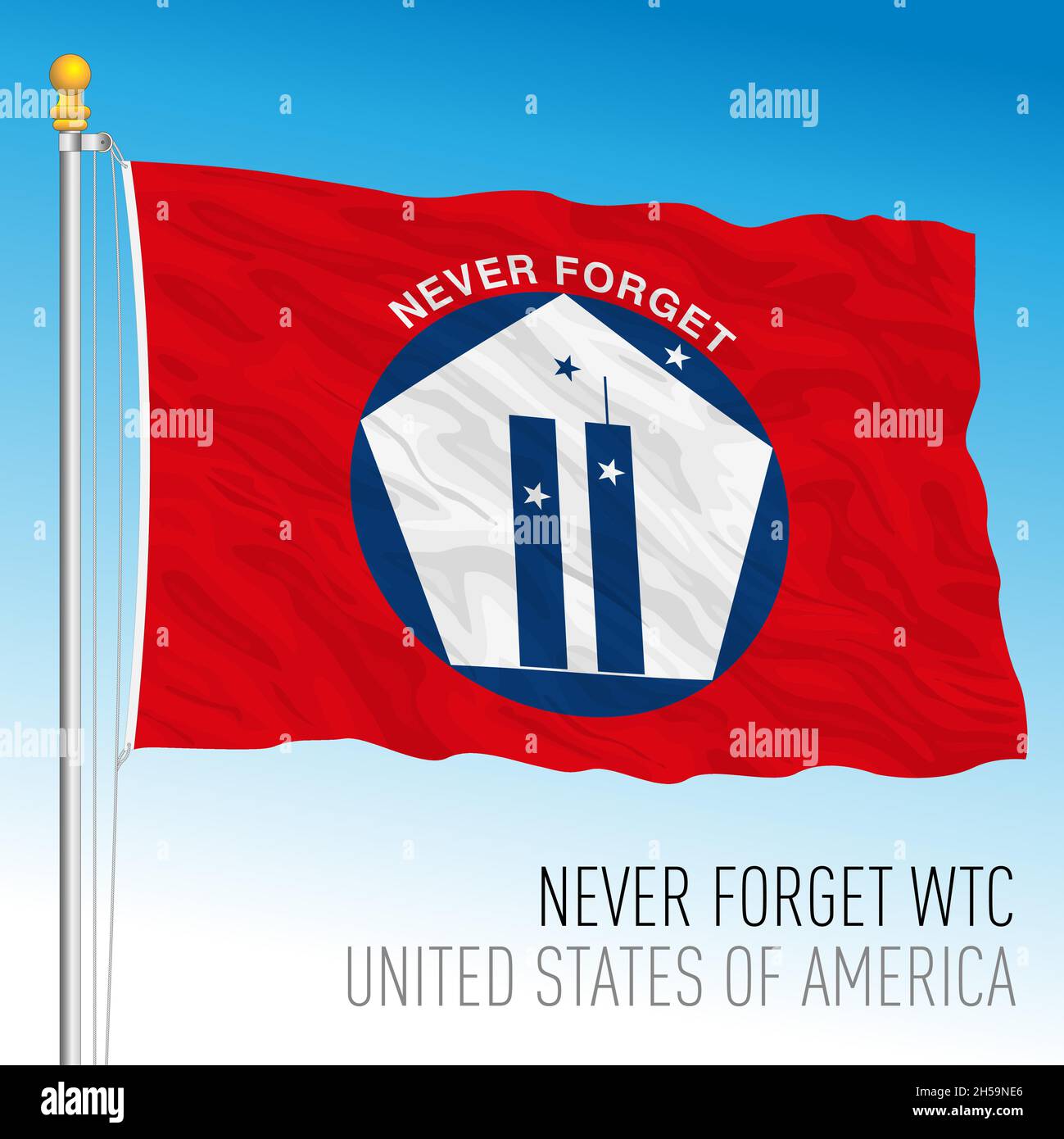 Vergessen Sie nie die Gedenkflagge für WTC, New York, USA, Vektorgrafik Stock Vektor