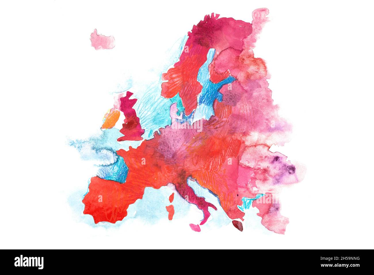 Karte der Europäischen Union und des SchengenRaums. Europa, Aquarell Stockfotografie Alamy