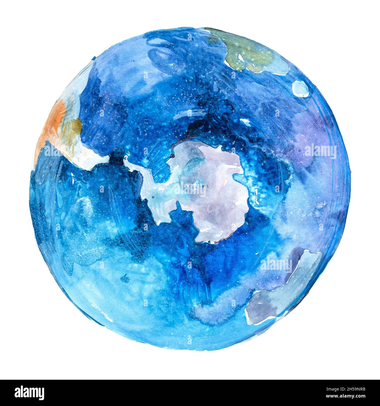 Antarctica Globe Südpol auf dem Globus. Erdplanet. Aquarell Stockfoto