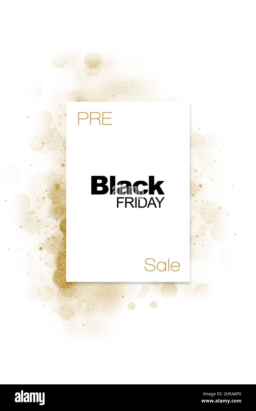 Stilvolles Pre Black friday Sale Label oder Aufkleber mit goldenem Glitter. Stockfoto