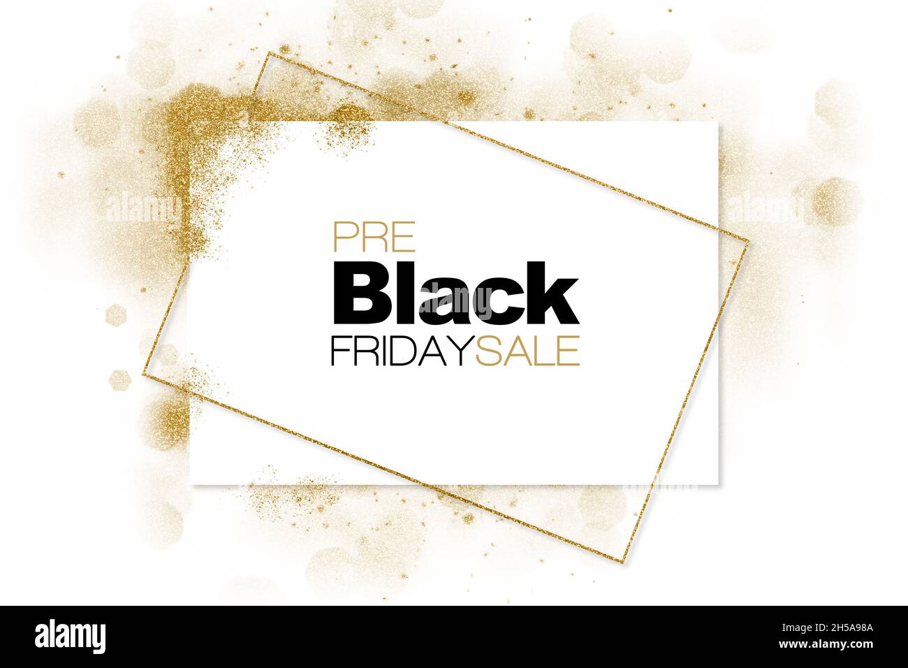 „Pre Black Friday Sale“-Design. Kreatives Konzeptschild mit versetztem goldenem Glitzerrahmen und Text für die Verwendung in Geschäftswerbung, Flyer, Karte, Plakat oder la Stockfoto