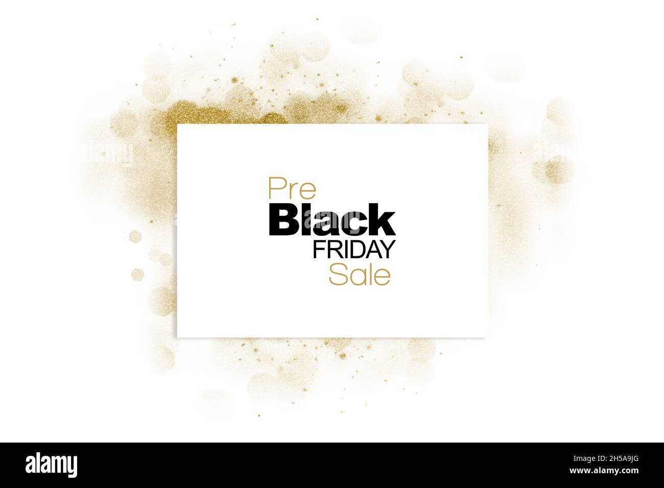 Stilvolles Pre Black friday Sale-Design mit goldenem Glitzer. Kreatives Design für Ihr Unternehmen Werbung, Flyer, Karte, Poster, Aufkleber oder Etikettendesign. Stockfoto