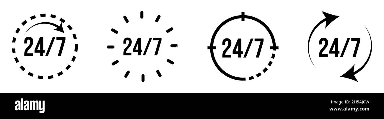 Symbol für 24/7 Dienste. Vier verschiedene Versionen. Vektorgrafik Stock Vektor