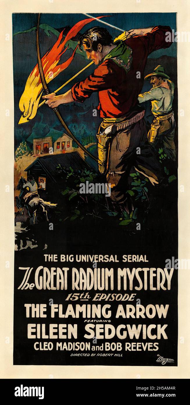 Vintage Movie Poster: The Great Radium Mystery (Universal, 1919). Drei Blätter - Kapitel 15 -- 'Der Flammende Pfeil'. Stockfoto