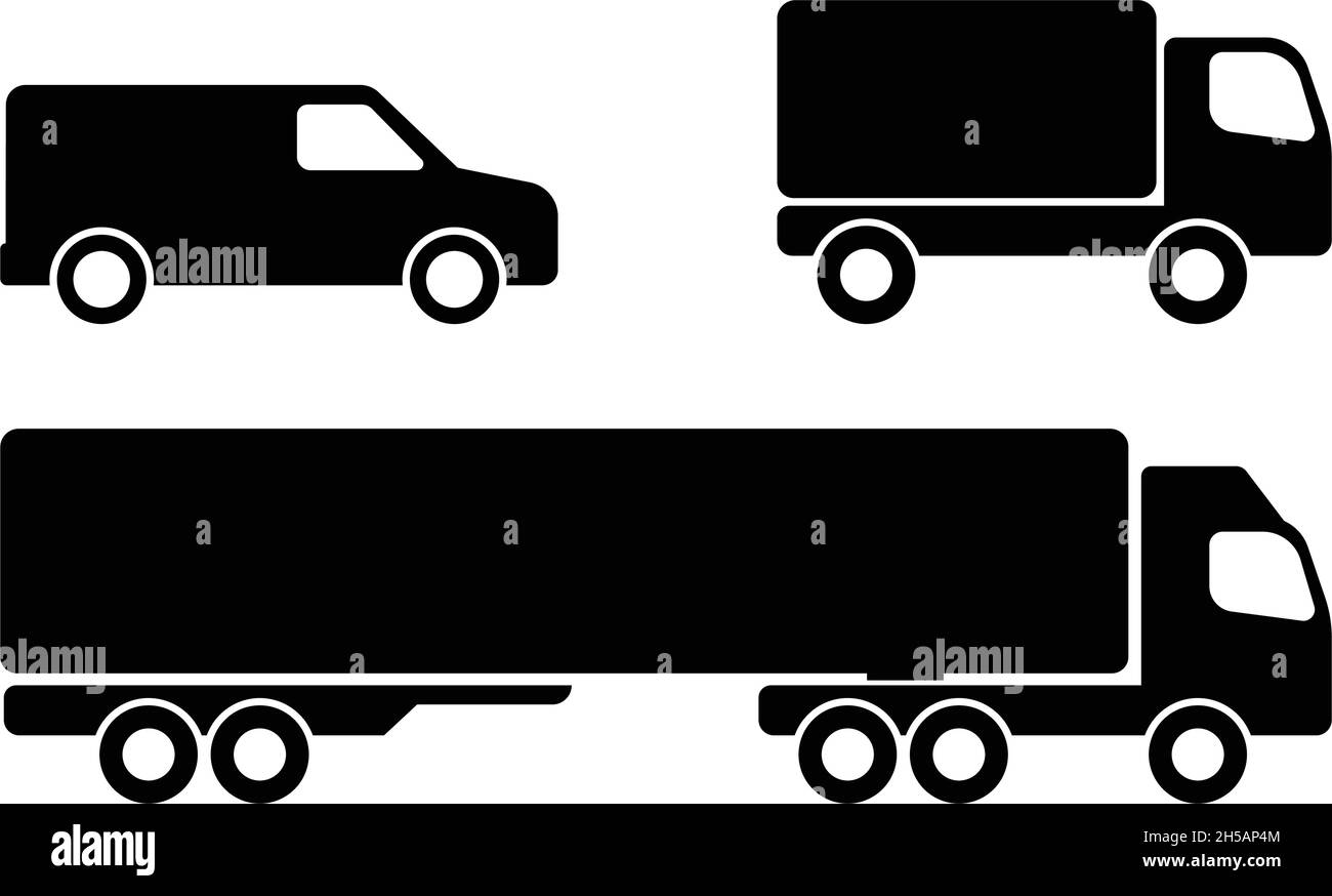 Transporter, LKW und LKW-Ikone. Einfaches flaches Design - Vektor Stock Vektor