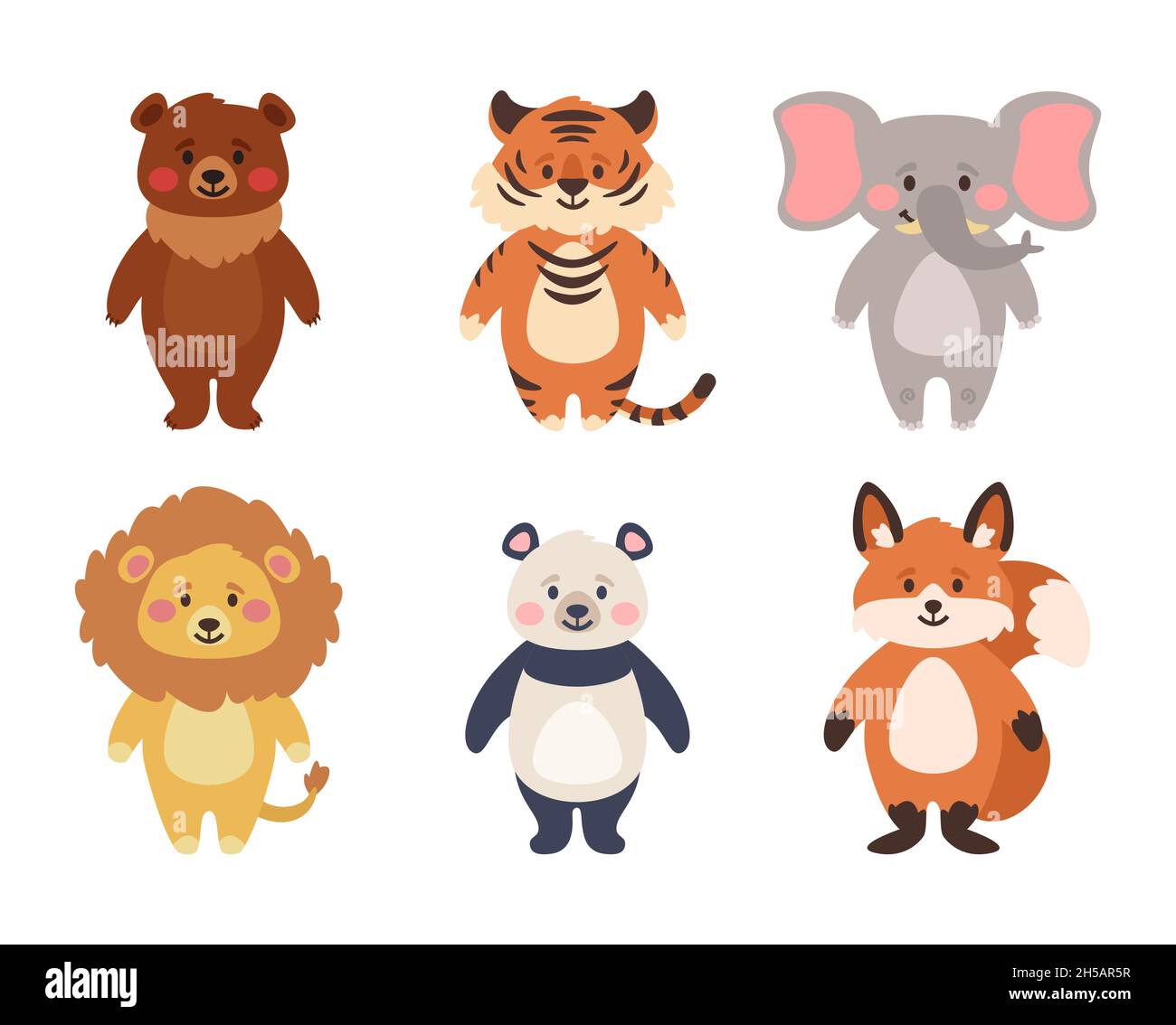 Set von Tieren, Bär, Tiger, Panda, Fuchs. Stock Vektor