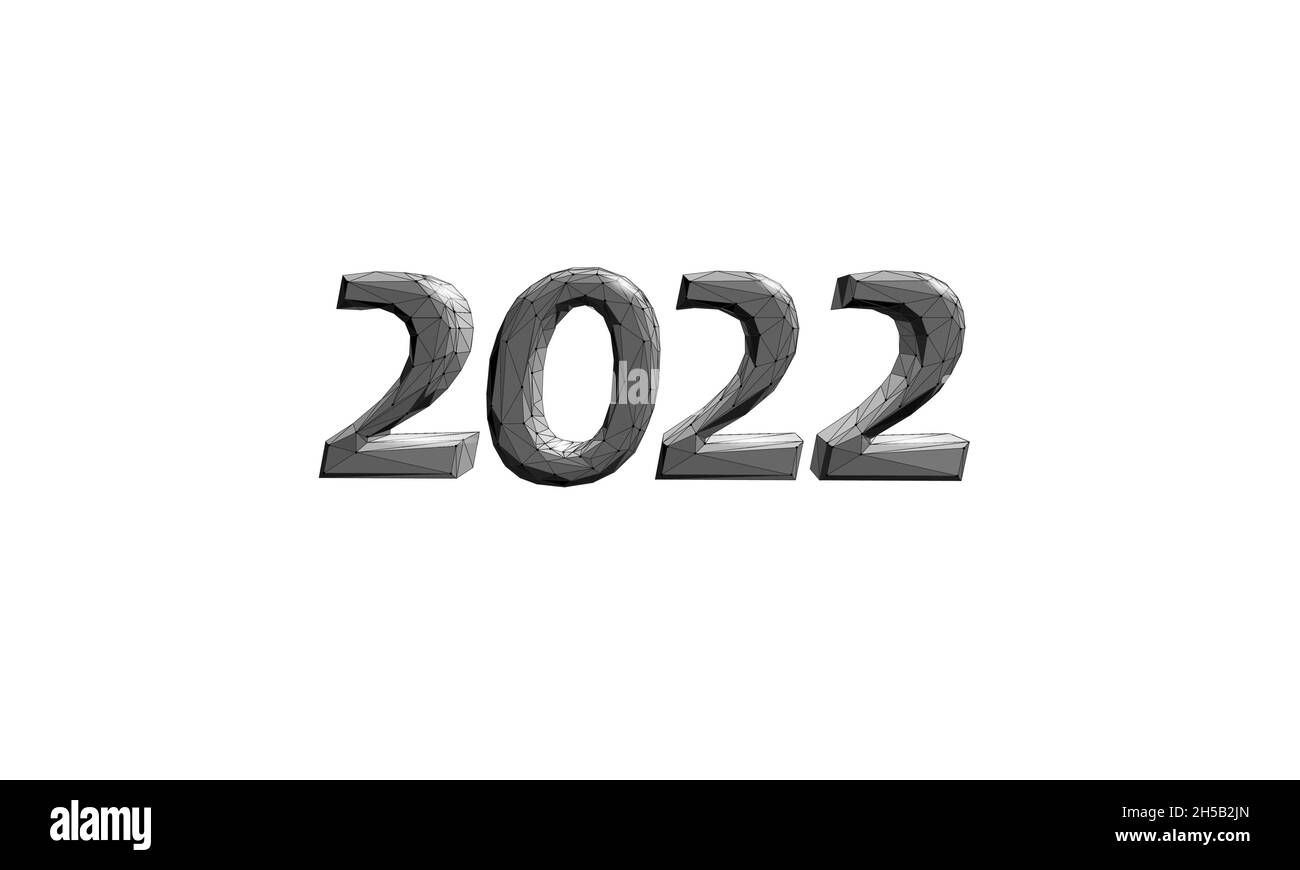 2022 Neujahr 3D Metall Eis Textur. Leuchtende Form blau dunkel Neon Zahl Abbildung. Feier Dekoration Stahl Silber Chrom Poster Grußkarte Stock Vektor