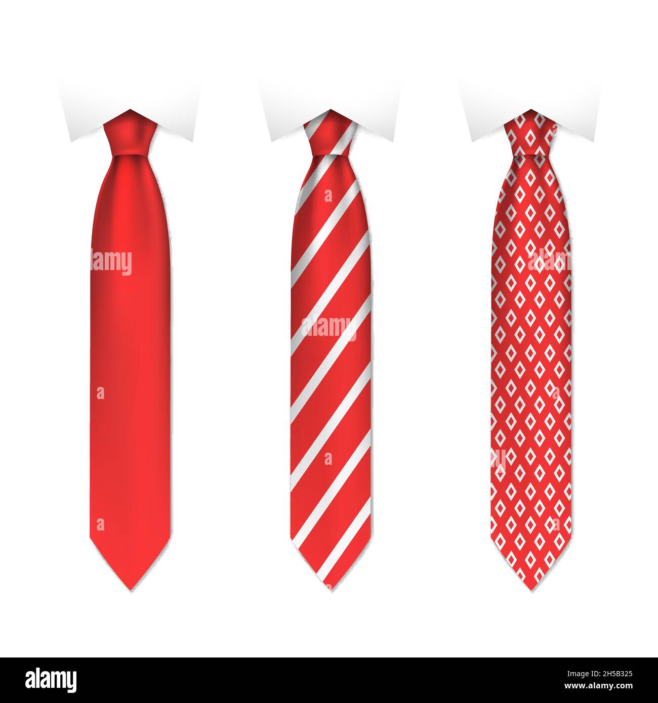 Set von roten Männer Krawatten auf weißem Hintergrund, realistische Vektor-Illustration Nahaufnahme Stock Vektor
