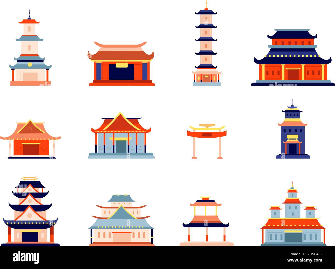 Gebäude im asiatischen Stil. Chinesisches Tempelgebäude, traditionelle Pagodenarchitektur. Koreanisches, orientalisches Zuhause in japan. Uraltes Wahrzeichen-Utter-Vektor-Set Stock Vektor Gebäude im asiatischen Stil. Chinesisches Tempelgebäude, traditionelle Pagodenarchitektur. Koreanisches, orientalisches Zuhause in japan. Uraltes Wahrzeichen-Utter-Vektor-Set Stock Vektor