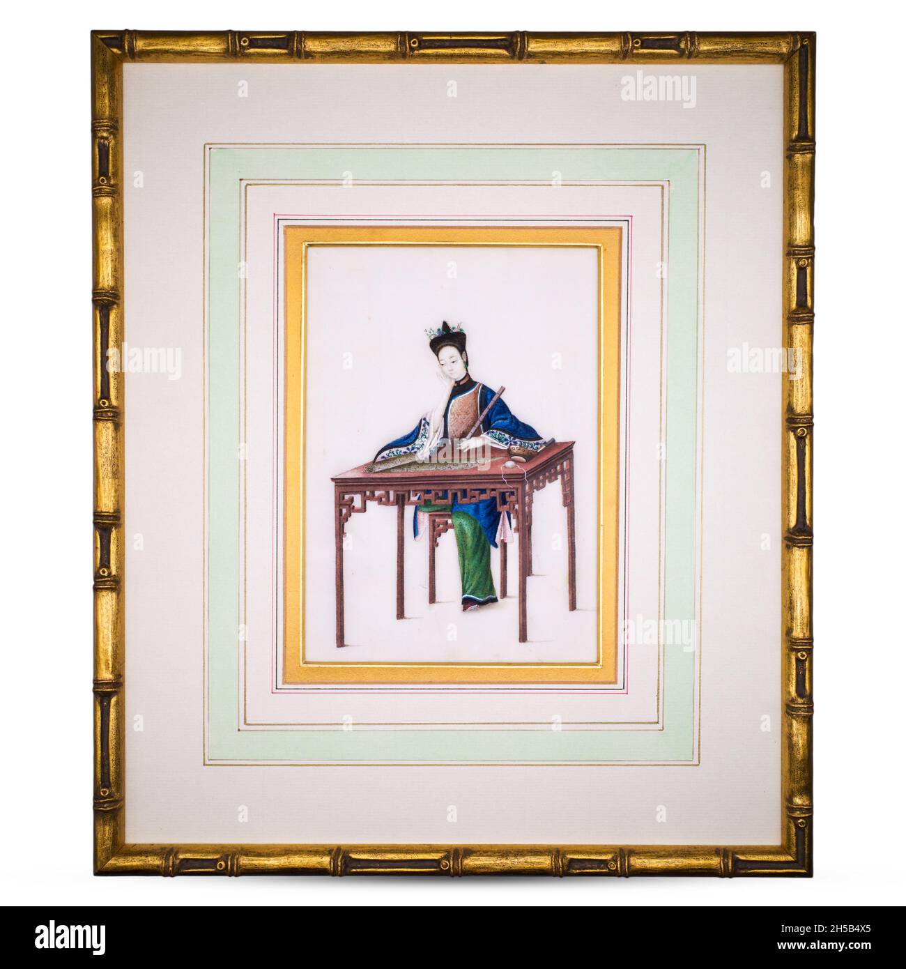 Antikes chinesisches Exportgemälde auf Pith-Papier. 19. Jahrhundert, Qing-Dynastie Stockfoto