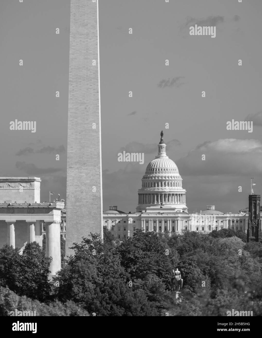 WASHINGTON, DC, USA - Lincoln Memorial, das Washington Monument, US Capitol (L-R). Stockfoto