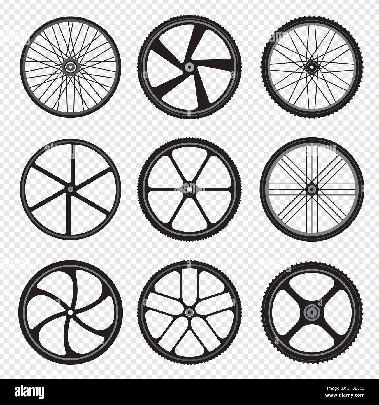 Fahrradräder. Motorrad runde Formen Kreis stilisierte Fitness-Aktivität Symbole Stock Vektor