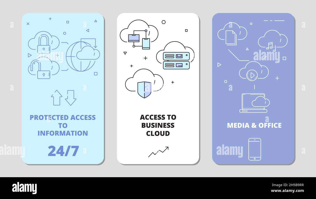 Cloud-Technologie-App. Online-Software Computer Internet-Dienste Sicherheitsverbindung, Datenservice Vektor-Banner Stock Vektor