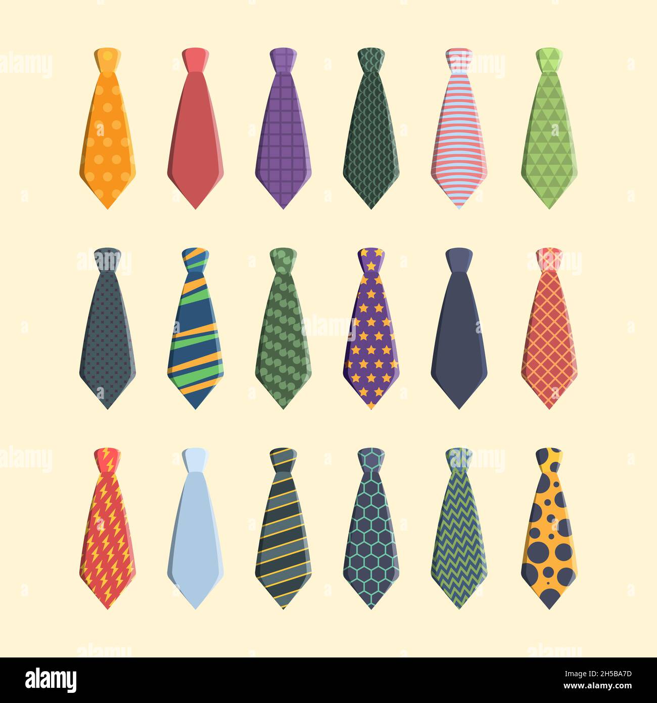 Krawatten-Kollektion. Bunte Business Schal für Mann garish Vektor verschiedene Krawatten Set Stock Vektor