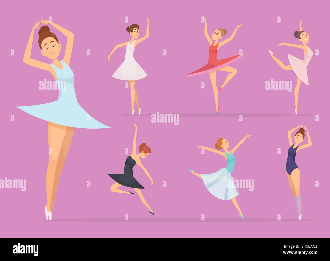 Ballett. Tänzerinnen Mädchen Ballerina Frau glücklich schönes Mädchen in Aktion Posen Vektor-Illustrationen Stock Vektor