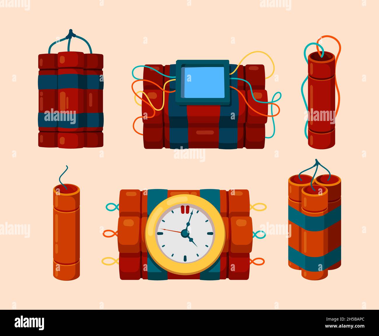 Dynamit. Gefährliche Symbole rot Dynamit Sticks mit Timer für Bombe Explosion Vektor Cartoon-Illustrationen Stock Vektor