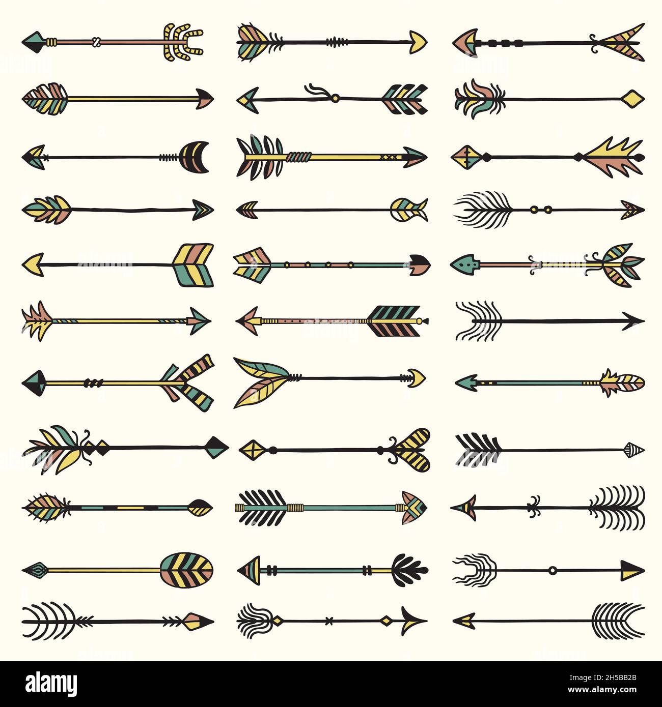 Boho Arrows Kollektion. Ethnische authentische Federn mit Pfeilen jüngsten Vektor-Set Stock Vektor