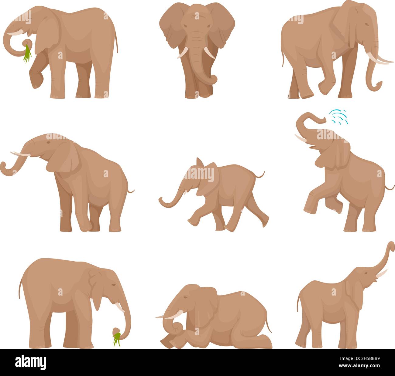 Afrikanische große Elefanten. Große wilde Elefanten genaue Vektorbilder gesetzt Stock Vektor