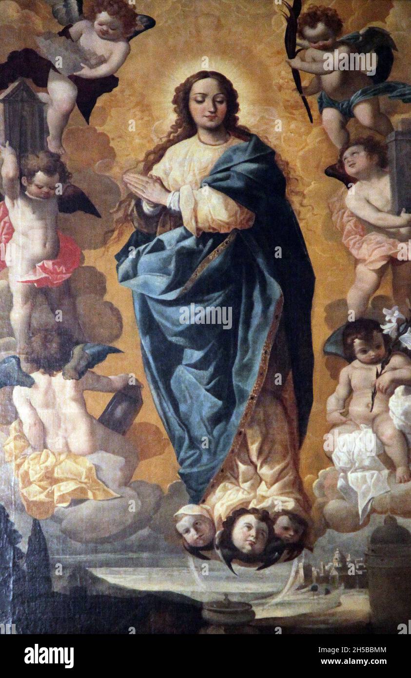 Immaculata,Immaculada (Ende des 17. Jahrhunderts) von Sebastián de Llanos y Valdés (um 1605–1677) spanischer Maler des Barock, aktiv in Sevilla. Stockfoto