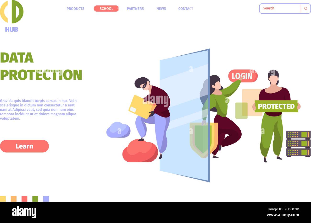 BigData-Sicherheit. Firewall sichere Schutzdienste persönliche Daten Cyber-Sicherheit grellen Vektor-Symbole Stock Vektor