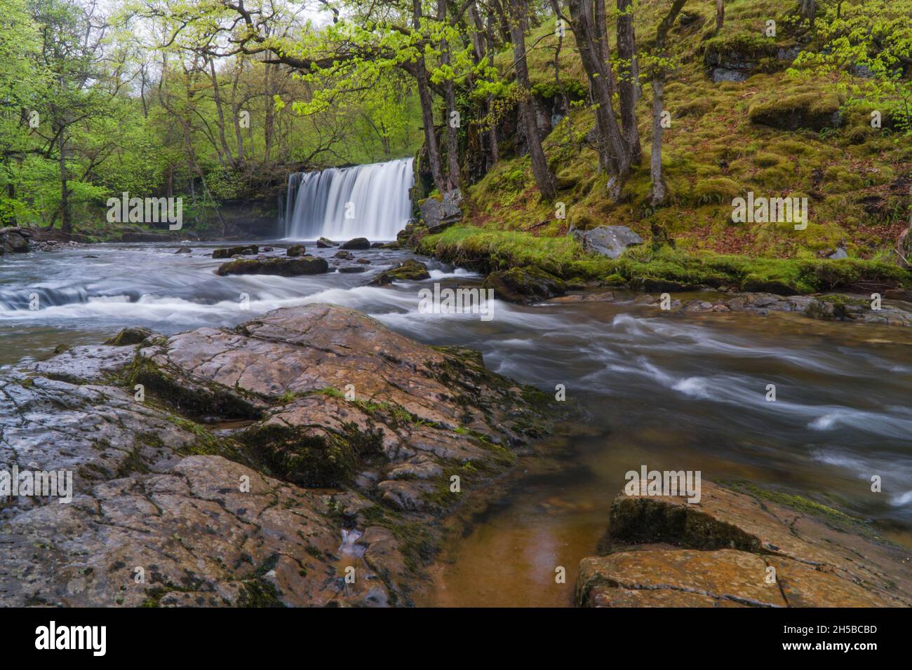 Upper Gushing Falls/Sgwd Ddwli Uchaf am Nedd Fechan River im Brecon Beacons National Park Brecknockshire Wales Großbritannien Stockfoto