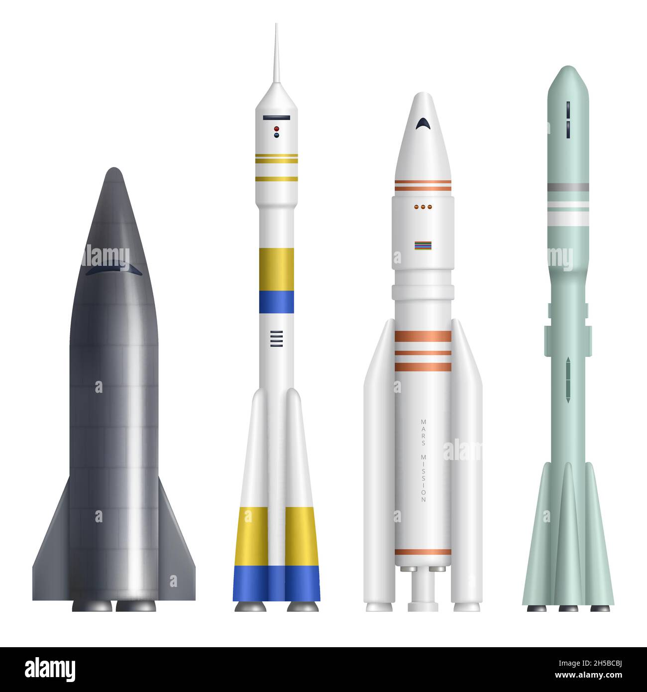 Realistische Rakete. Raumschiffe starten futuristisches Shuttle für Universum Erkundung Expedition anständige Vektor realistische Bilder Stock Vektor