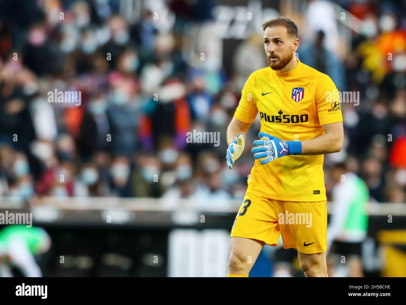 Jan Oblak von Atletico de Madrid während des Fußballspiels der spanischen Meisterschaft Liga zwischen dem FC Valencia und Atletico de Madrid am 7. November 2021 im Mestalla-Stadion in Valencia, Spanien - Foto: Ivan Terron/DPPI/LiveMedia Stockfoto