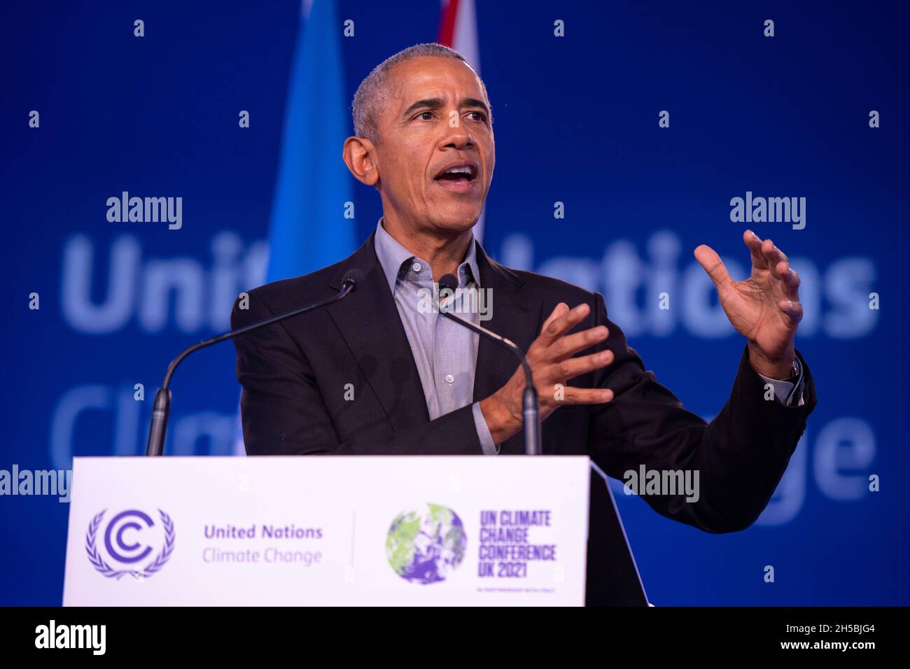 Glasgow, Schottland, Großbritannien. November 2021. IM BILD: Präsident Barack Obama hat eine Rede auf der COP26-Klimakonferenz gesehen. Quelle: Colin Fisher/Alamy Live News Stockfoto