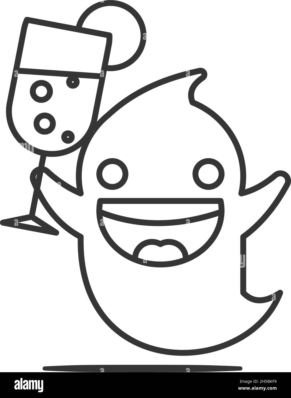 Aufgeregter Geist mit einem Cocktailglas. Konzept der Feier. Skizzieren Sie die dünne Linie. Isoliert auf weißem Hintergrund. Stock Vektor