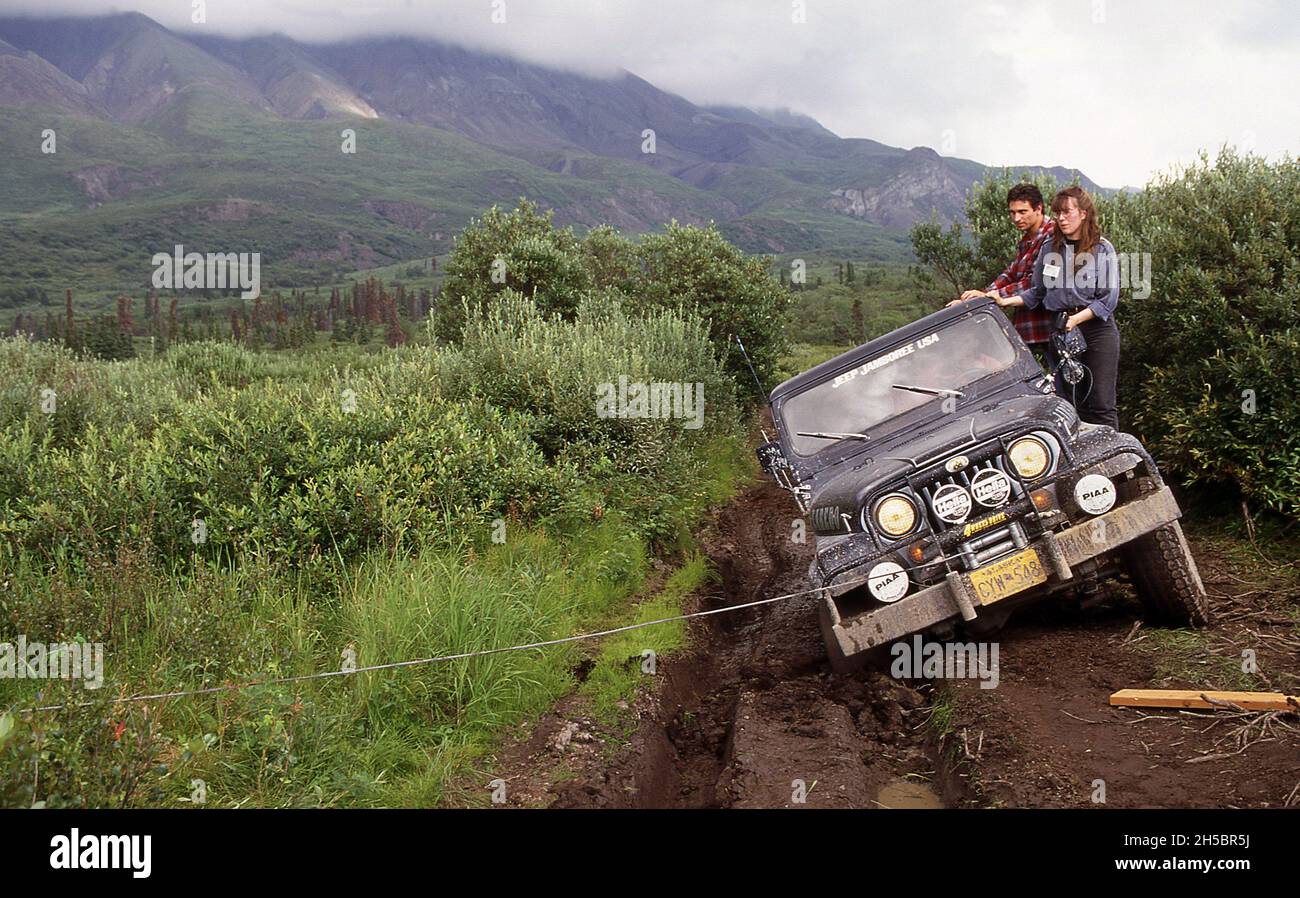 Jeep Wrangler Road Trip in Alaska 1998 Stockfoto