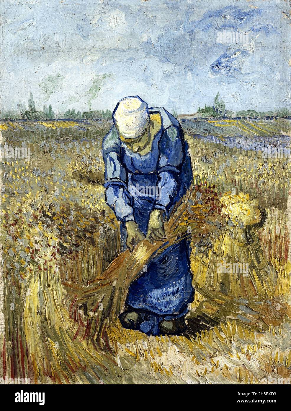 Bauernfrau, die Garben (nach Hirse) bindet von Vincent van Gogh (1853-1890), 1889 Stockfoto