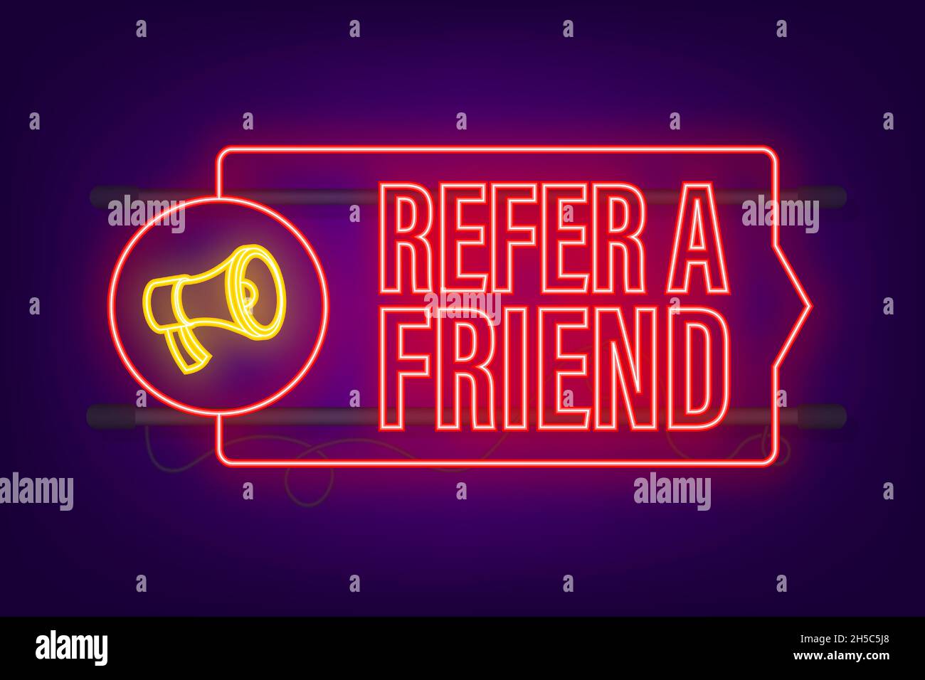 Megaphon empfehlen Sie einen Freund. Neon-Style. Vektorgrafik Stock Vektor