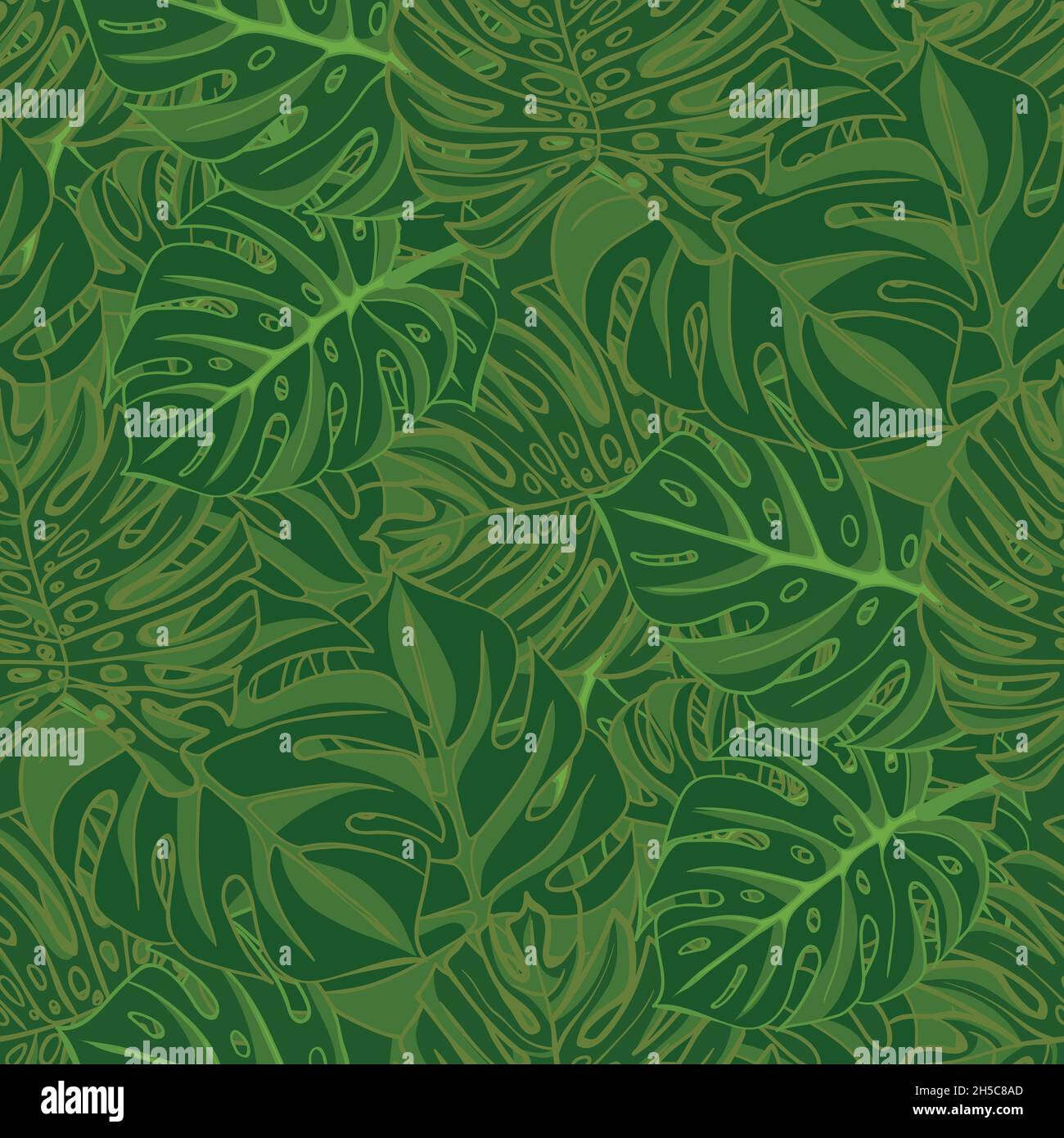 Tropische Monstera Blätter. Realistische Zeichnung im Vintage-Stil. Nahtloser Hintergrund. Stock Vektor