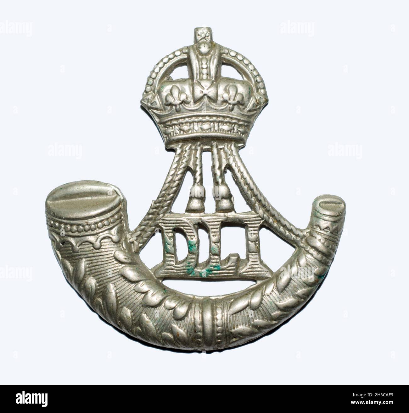 Das Kopfschild des Durham Light Infanterie-Regiments um 1902-1953. Das Regiment sah aktiven Dienst in beiden Weltkriegen. Stockfoto