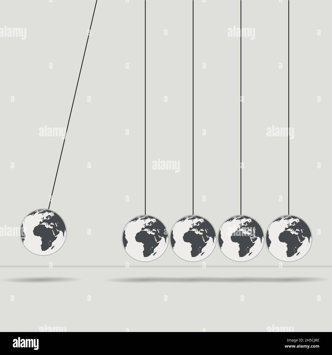 Newtons Wiege, Pendel mit Erde als Kugel, graue Vektorgrafik Stock Vektor