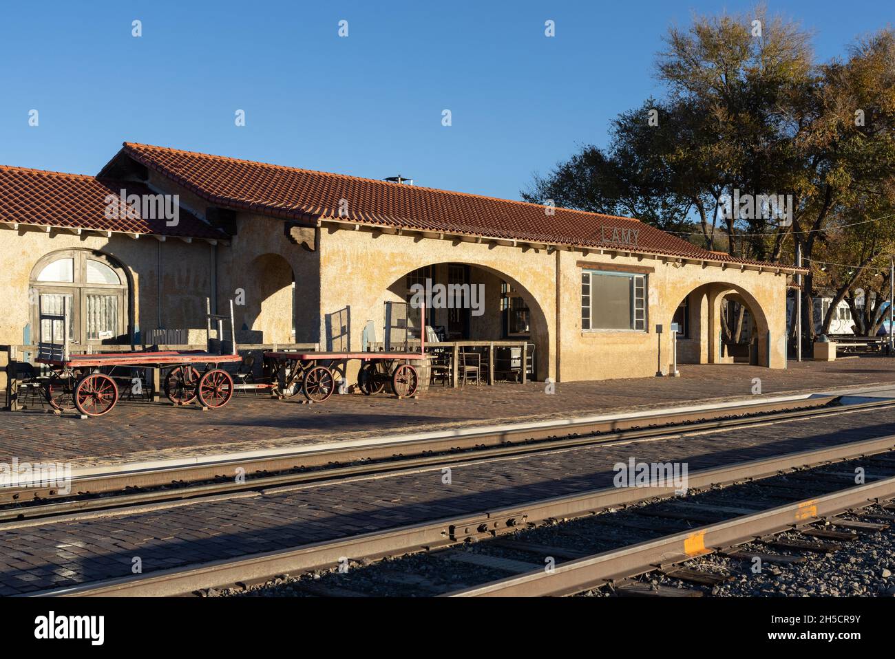 Bahnhof, Lamy, New Mexico. An diesem Bahnhof trafen Wissenschaftler und Familie des Manhattan Project auf dem Weg nach Los Alamos ein Stockfoto