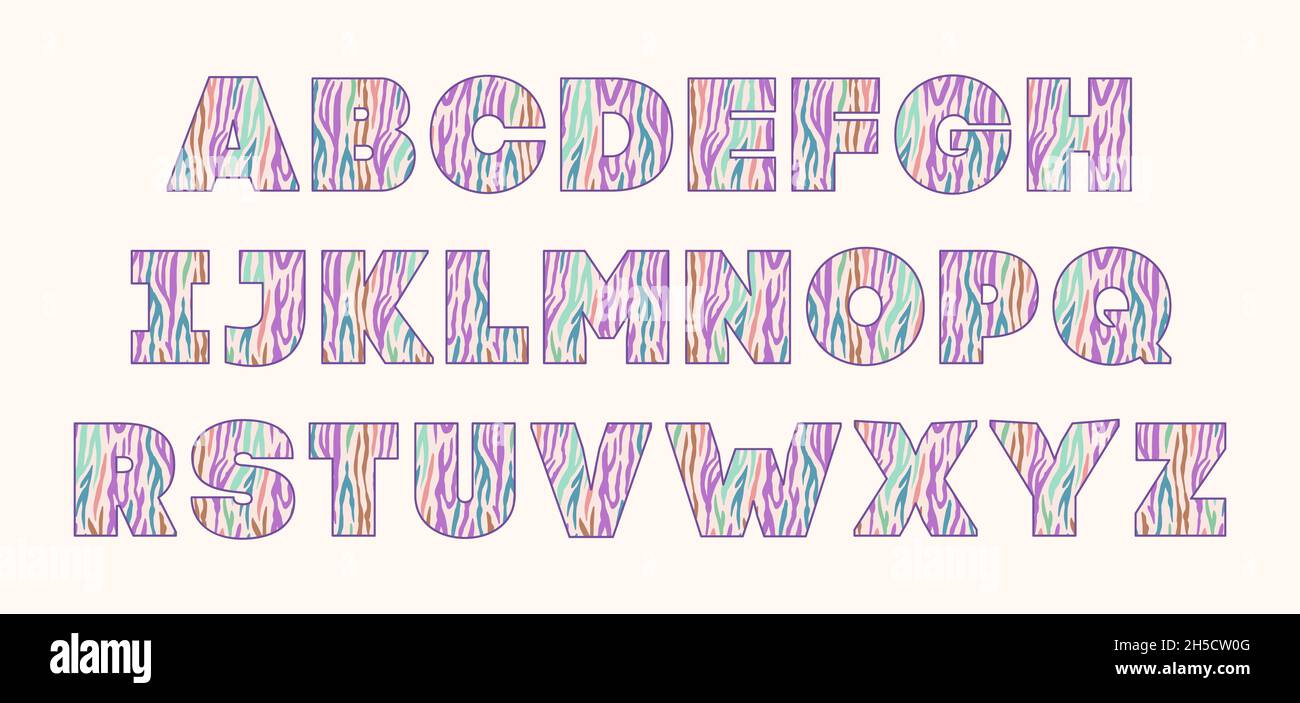 Tierschrift für Poster. Säugetierpelz Retro-Zebraalphabet. Skins mit Vintage-Druck, bearbeitbar und in mehreren Schichten. Vektor trendy modernen Chrom Hauptstadt Stock Vektor