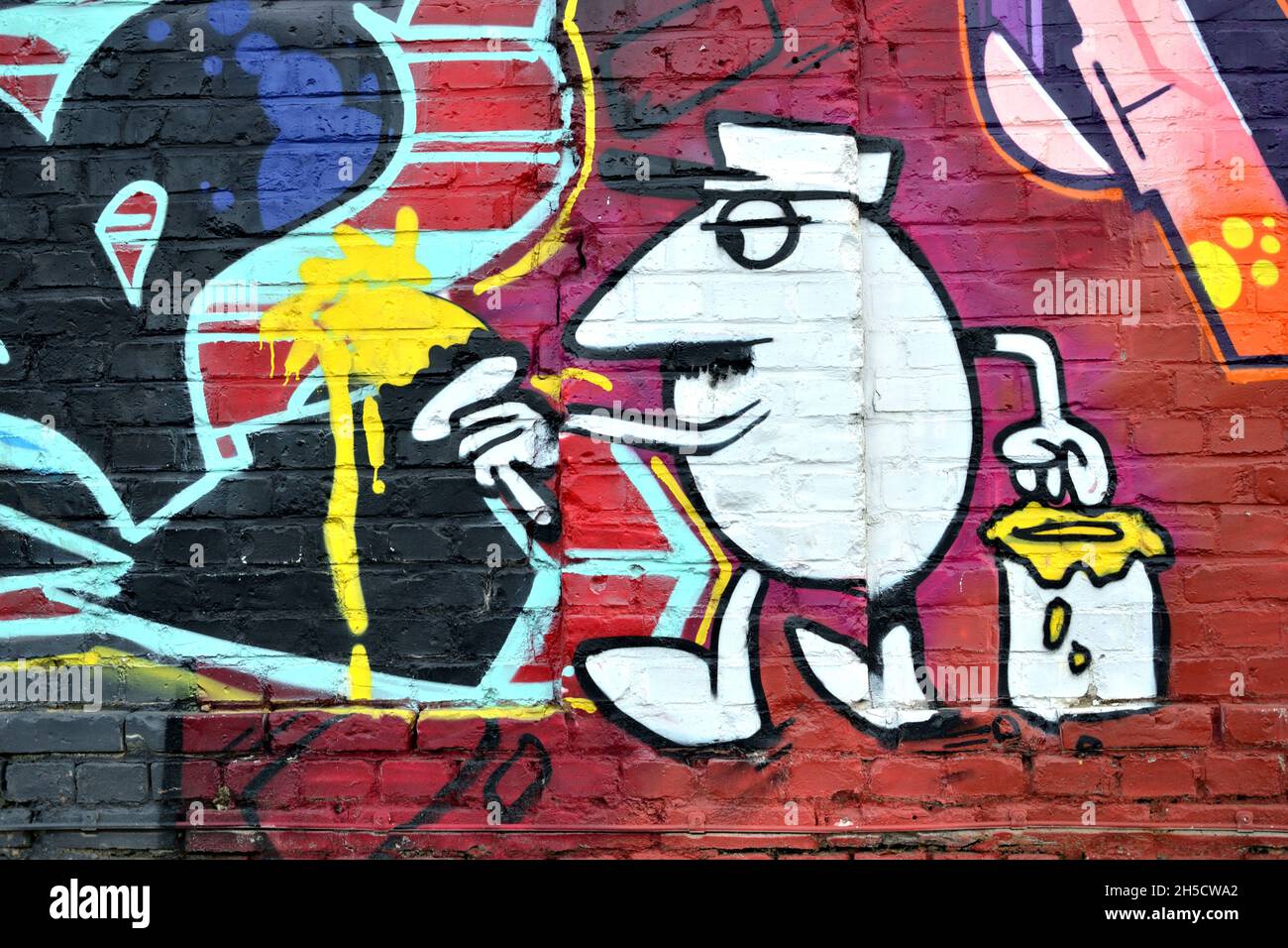 Graffiti-Wand mit Comic-Charakter, Deutschland, Nordrhein-Westfalen Stockfoto