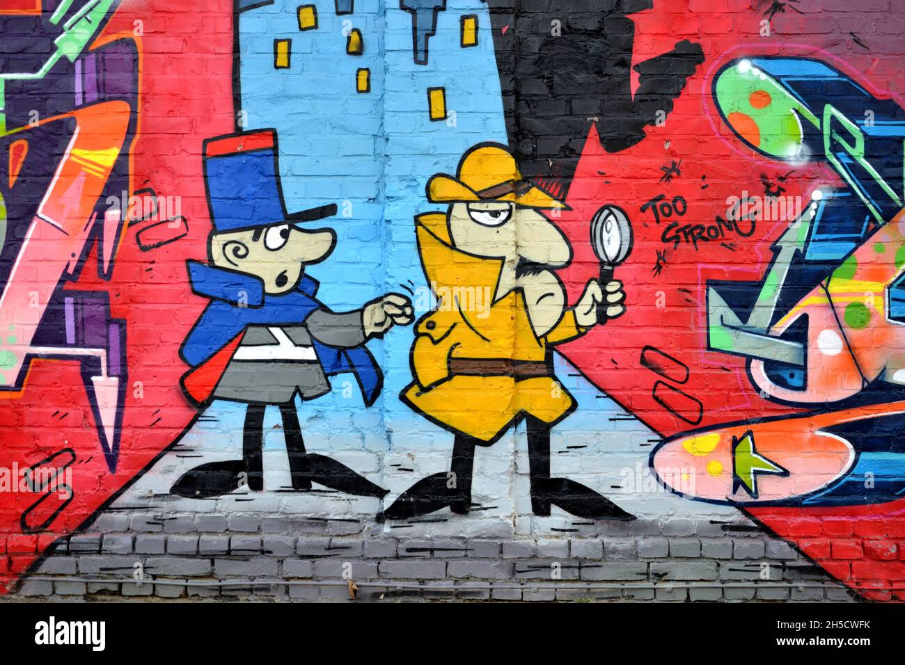 Graffiti-Wand mit Comic-Charakter, Deutschland, Nordrhein-Westfalen Stockfoto